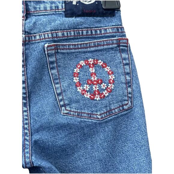 LEI Girls 10 Capri Jeans Contrasting Red Stitching Vintage Y2K Flower Power - Picture 4 of 6